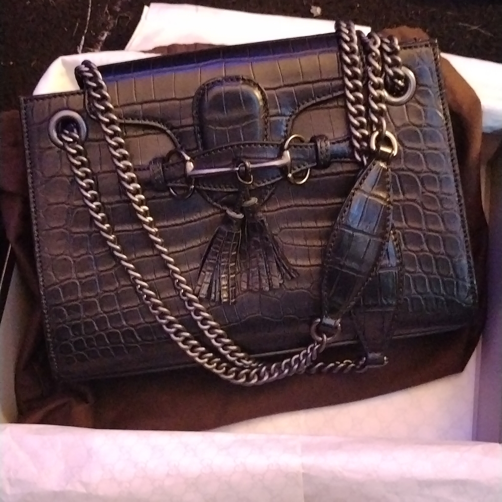 Gucci limited edition black crocodile medium Emily shoulder bag